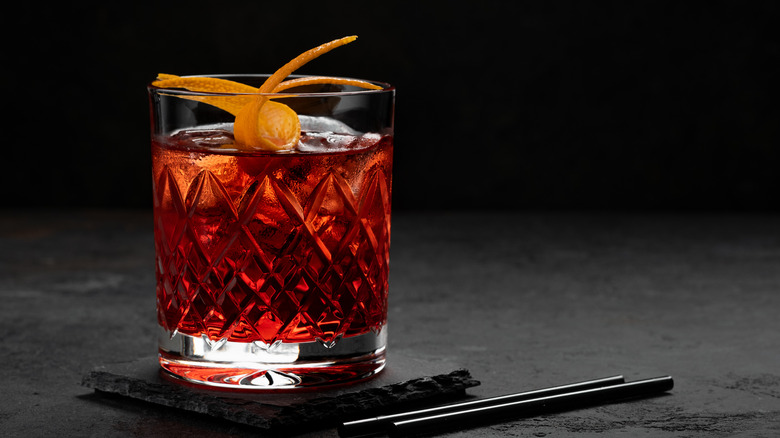 Negroni cocktail on black bar