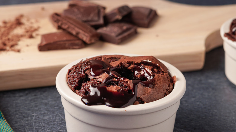 Chocolate lava cake in ramekin