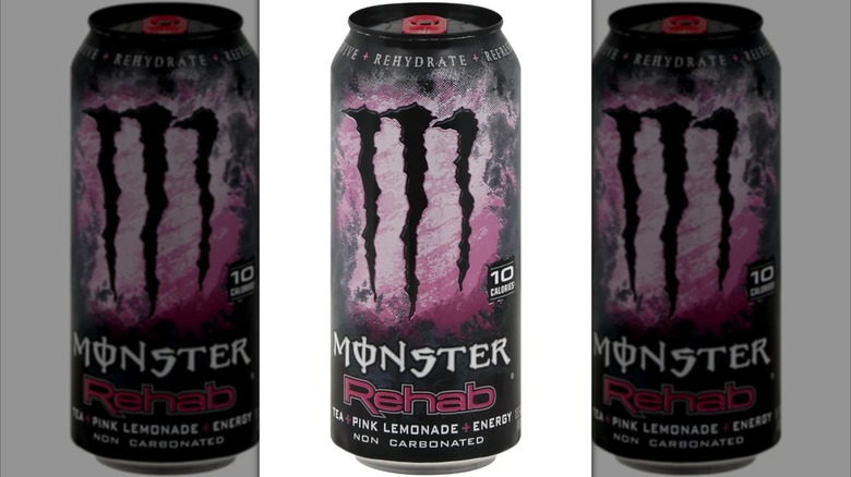 Cans of Monster Rehab Pink Lemonade