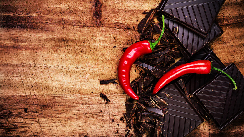 Dark chocolate with spicy peppers