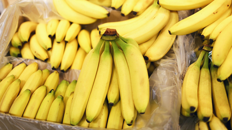 Pile of bananas in grocery store