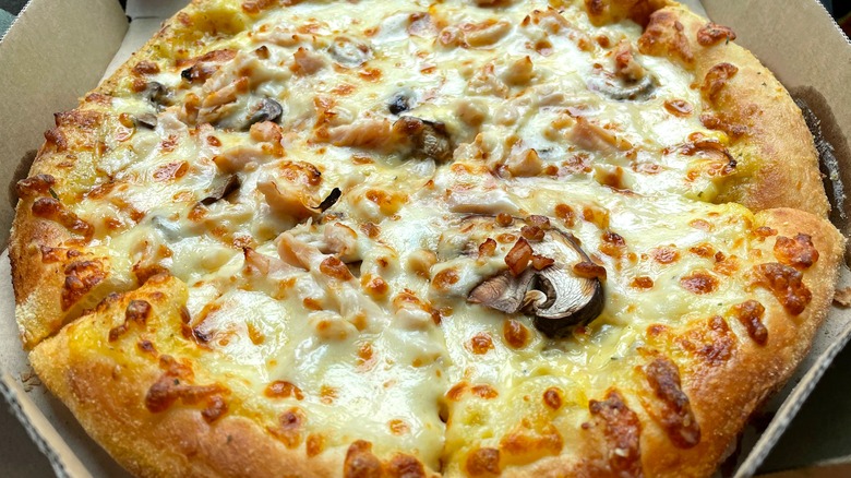 Pizza with chicken and mushrooms