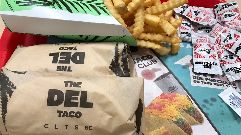 Del Taco wrapped tacos and fries