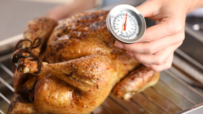 meat thermometer in chicken