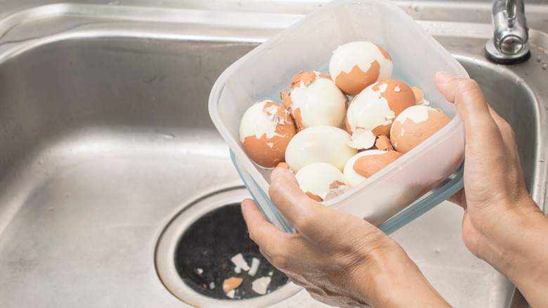 hard-boiled eggs in tupperware