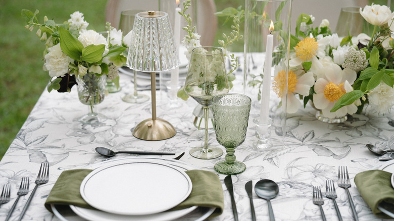 Spring tablescape with green decoration