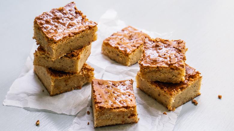 Blondie dessert cut and stacked