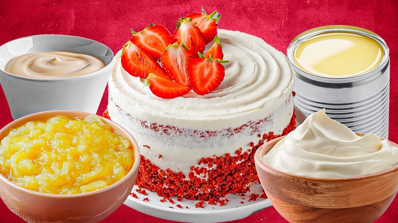 Round cake and various ingredients