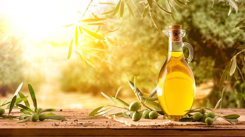 olive oil container on table
