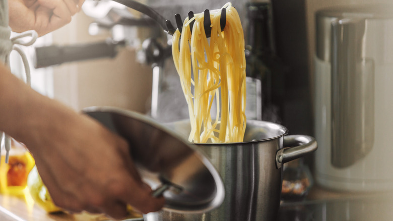 pasta cooking in pot