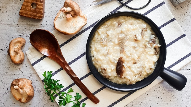 pot of risotto with mushrooms