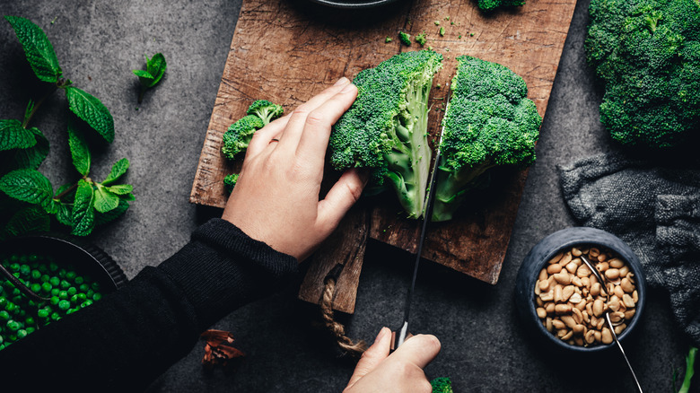cutting broccoli