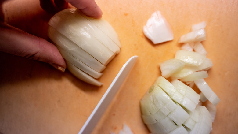 Chopping an onion