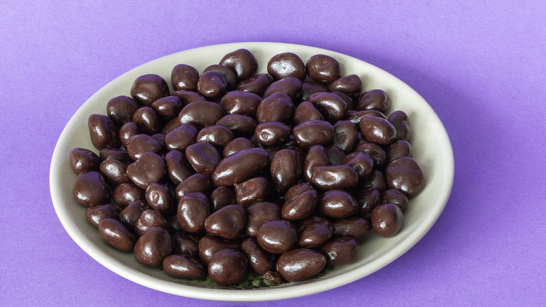 Bowl of dark chocolate raisins
