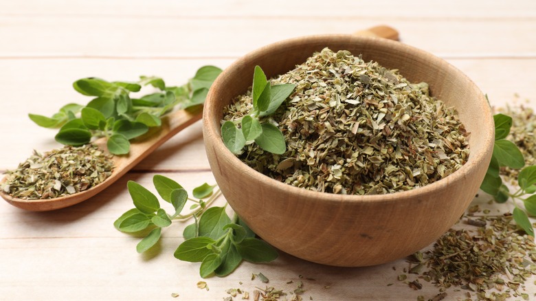 Dried oregano in a bowl