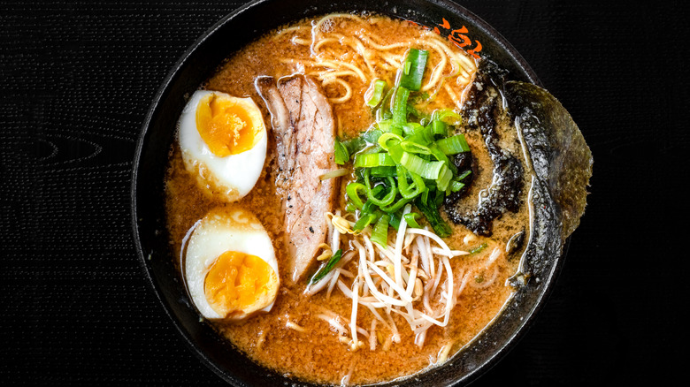 Overhead view of ramen bowl