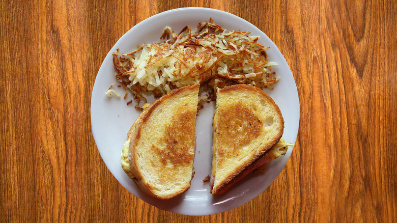 Hash browns and grilled cheese sandwich