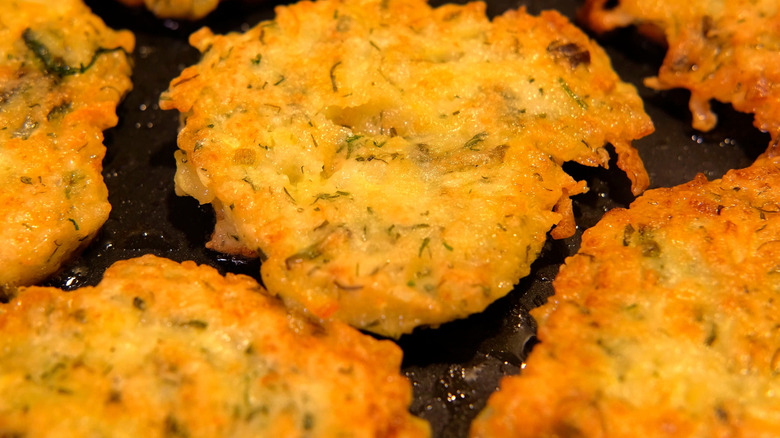 Hash browns cooking in skillet