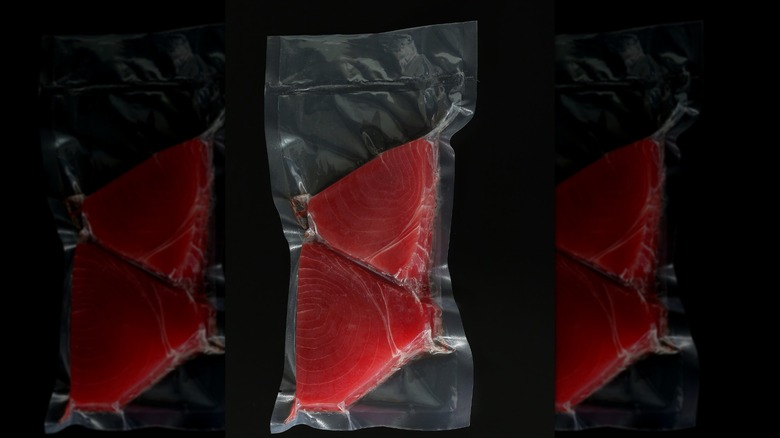 Tuna steaks in vacuum sous vide bag