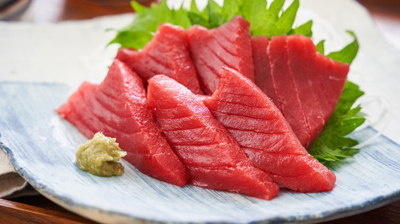 Tuna sashimi with a dab of wasabi