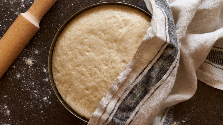 dough resting in pan