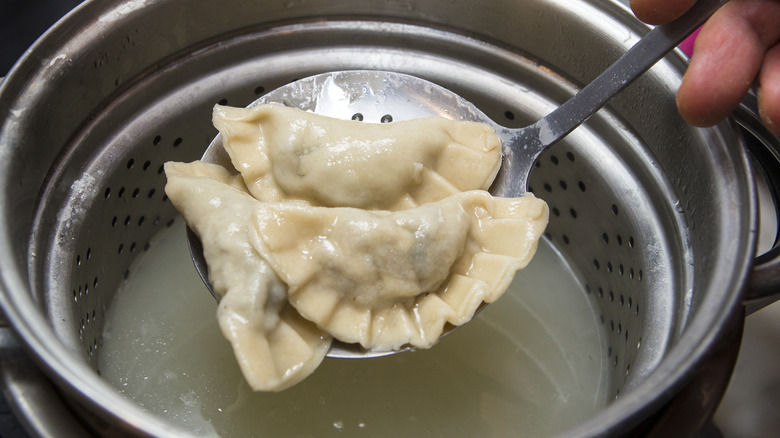 cooking dumplings inside steamer