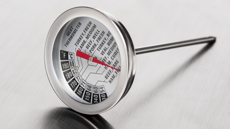 close up of meat thermometer