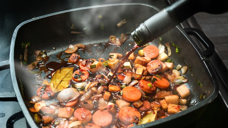 deglazing vegetables in pan
