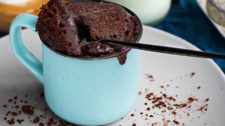 spoon in chocolate mug cake