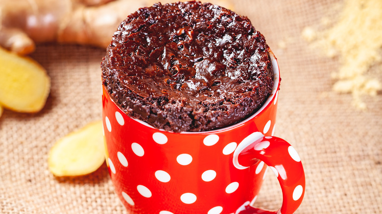 chocolate cake in red mug