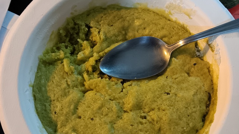 matcha cake in a bowl
