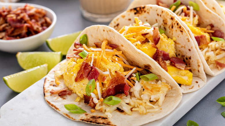 Row of breakfast tacos