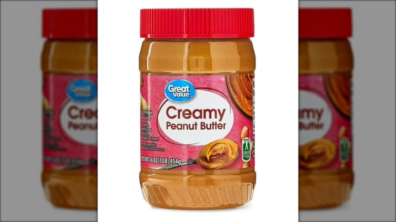 A jar of Great Value creamy peanut butter