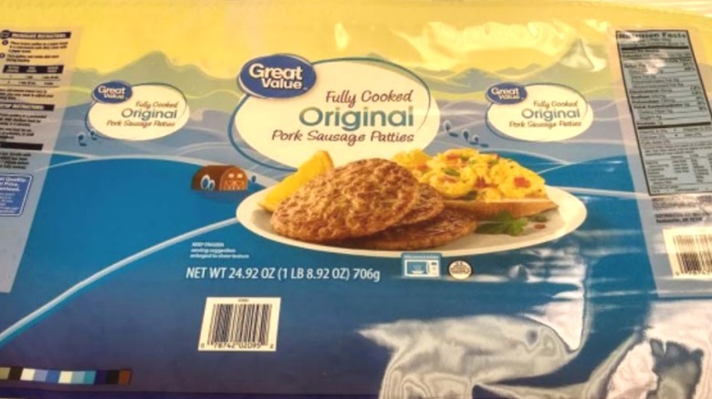 Great Value original pork sausage patties packaging