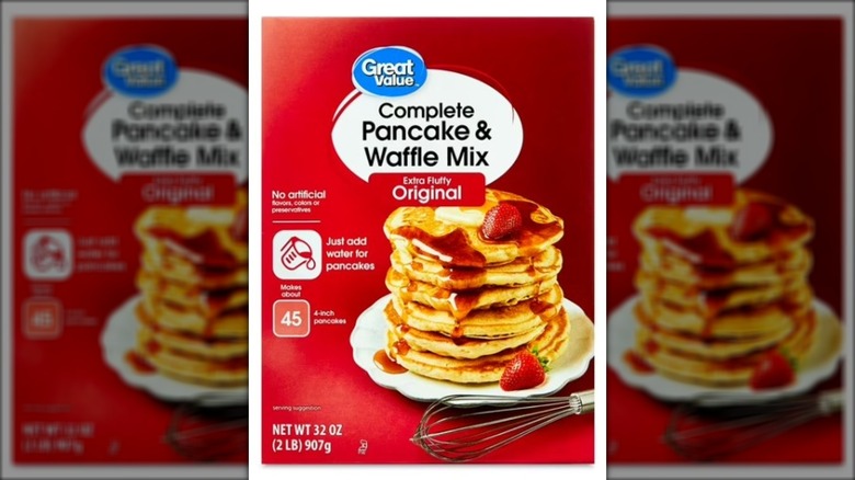 A box of Great Value original pancake and waffle mix