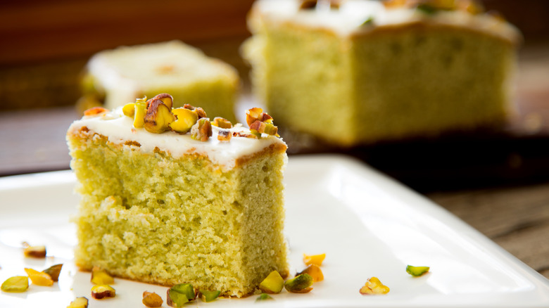 A slice of pistachio cake
