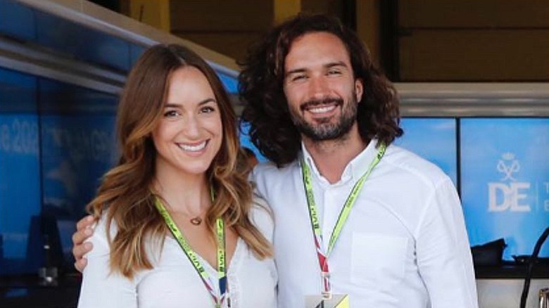 Joe Wicks and Rosie Jones smile at the camera