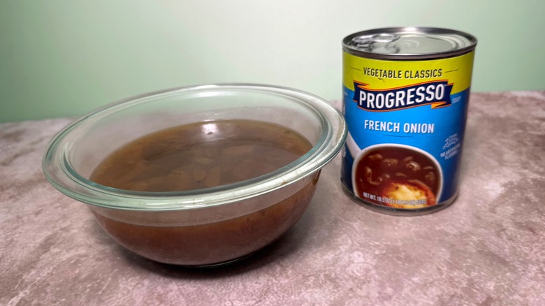 can and bowl of progresso onion soup