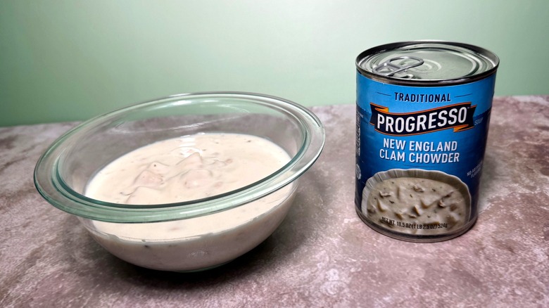 can and bowl of progresso chowder