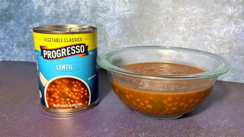 can and bowl of progresso lentil soup
