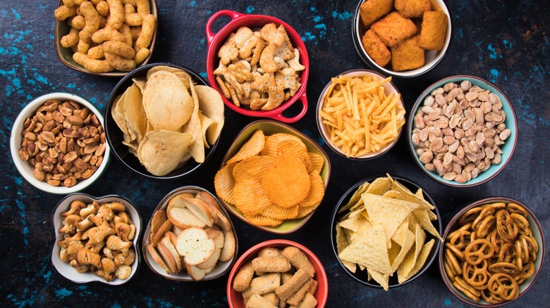 Bowls of salty snacks