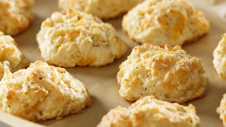 Cheese biscuits on a baking sheet