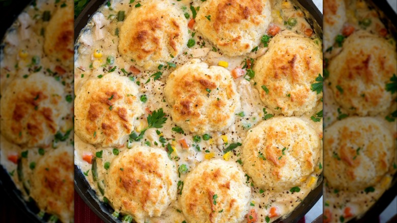 Chicken pot pie with biscuit topping