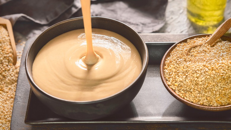 tahini and sesame seeds