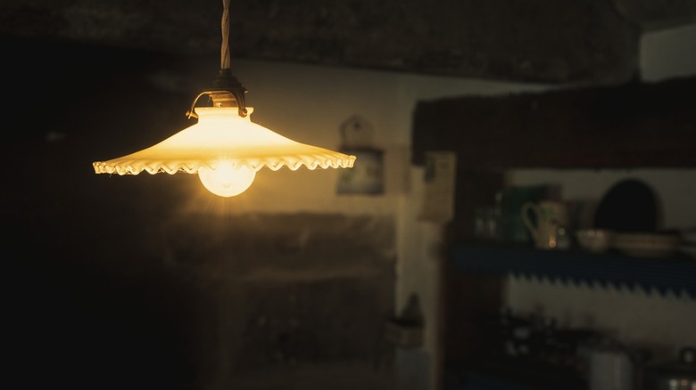 old lamp in dark kitchen