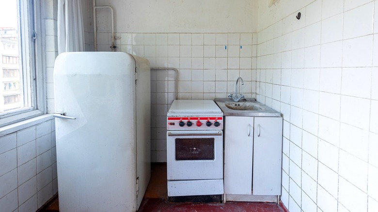 small cramped white kitchen