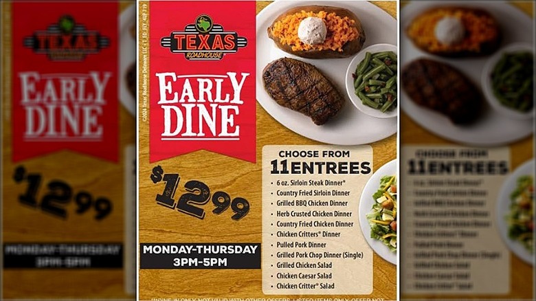 Flyer showing the Texas Roadhouse Early Dine Special