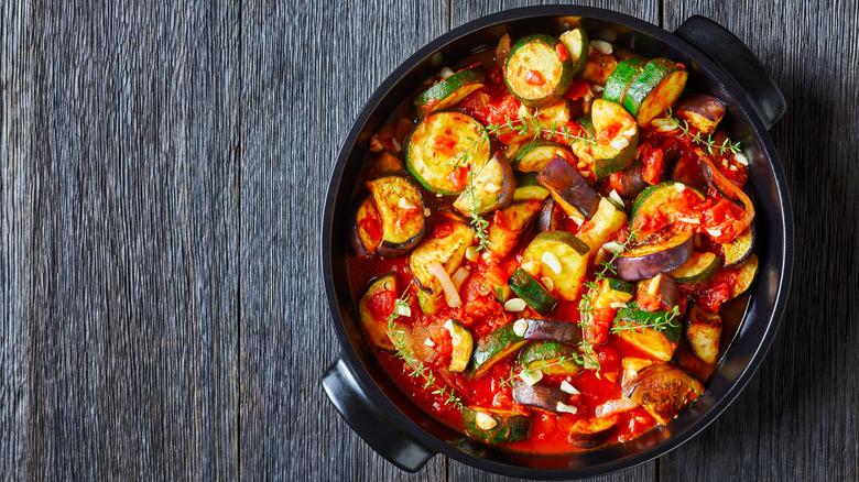 vegetable stew in cooking vessel