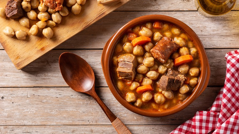 Spanish chickpea stew with spoon