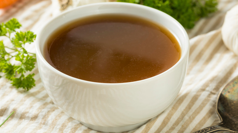 Bowl of beef stock